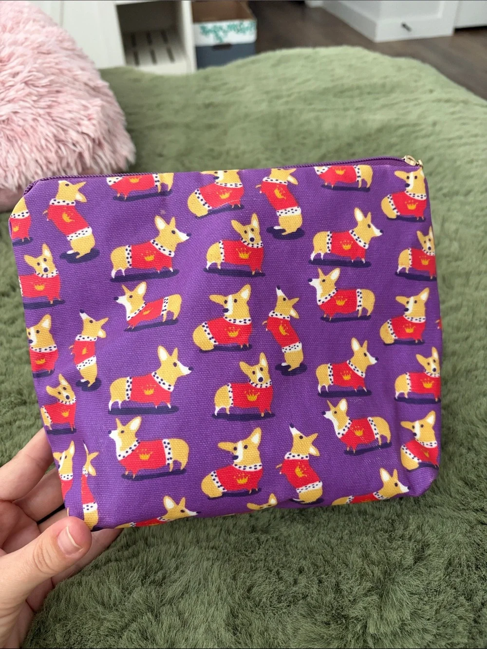 Purple 'Royal Corgi' Zip Pouch